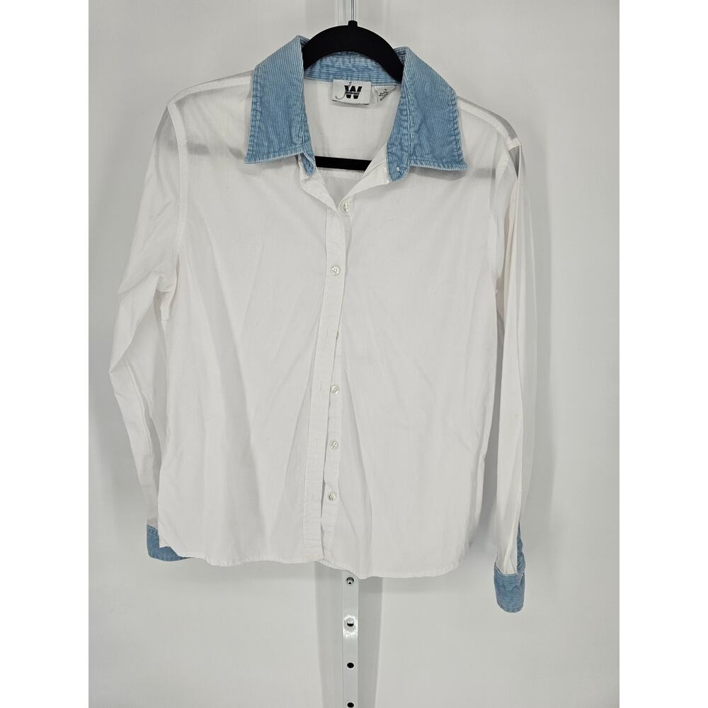 Junction West Women's Long Sleeve Collared Button Down White Blouse Top Size L